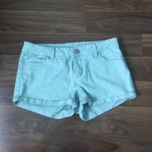 cute light blue aqua green-ish denim shorts